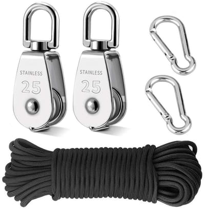 Dailygoody - Kraan Pulley Blok - Sterke Nylon Katrol - Enkele Pulley Blok - 20 Meter Touw - Karabijnhaak Clips - Geschikt voor Touwtrekken - 2 Stks