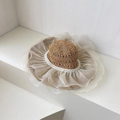 Chapeau de paille à large bord en dentelle pour femmes, chapeau de soleil d'été pour la plage et les vacances One Size kaki