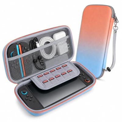 Dailygoods - WD&CD Draagtas compatibel met Nintendo Switch 2 2025, harde draagbare hoes met opbergvakken voor accessoires en games, beschermend draagbaar tasje compatibel met Switch 2, Oranje & blauw, draagtas