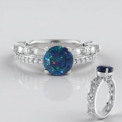 Cavill - Zilveren ring - 925 Sterling Zilver Geplatineerd - 0,693 ct Mezezo Opaal Rond - Ethiopische Opaal & Cambodjaanse Zirkonia - Elegant