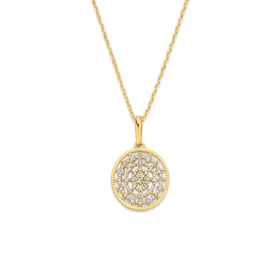 New Bling 9NBG-0749 Gouden ketting met Hangertje - Rondje - Zirkonia Ovaal - 12,2x11,1mm - Ankerschakel - 39+3+3cm - 14 Karaat - Goud