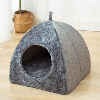 Nieuw driehoekig kattennest gesloten kattenhuis huisdiernest warm en verdikt diepe slaap hondenhok benodigdheden voor huisdieren S gray