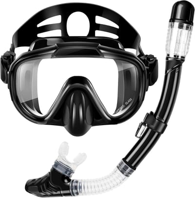 OKWISH Snorkelsets - Volwassen Snorkelset met Duikmasker - Complete Zwem- en Snorkelset - Ademhalingssnorkel Volwassenen - Zwart - ABS