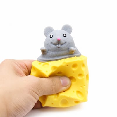 Speelvriendelijke Kaas Muis Squishy / Cheese Mouse Stressbal | Anti Stress Speelgoed | Tik-Tok Fidget - Geel