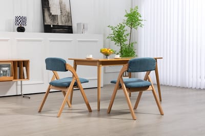 MODFU Klapstoelen - Gestoffeerde Zitting - Stapelbaar - Voor Eetkamer - Massief Hout - Blauw - Set Van 2