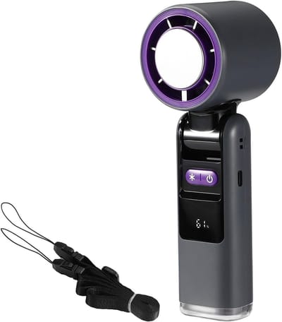 Draagbare Ventilator, 18,3 cm 5 Snelheden Draagbare Turboventilator Oplaadbaar met Continu Variabele Snelheid over 199 Niveaus en Licht voor Onmisbare Zomer