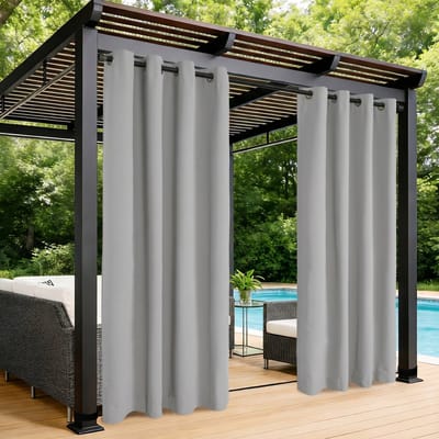 MUPOO Extra Brede Waterdicht Buitengordijn Verduisterend met Ringen - UV Werend & Isolerend - Outdoor Gordijnen met Oogjes voor Tuin, Balkon &Pergola - 180x244 cm - Lichtgrijs-1 stuk(Rideau Extérieur)