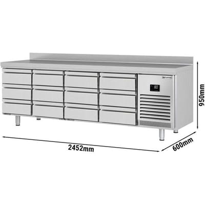 GGM Gastro Kühltisch Premium PLUS - 2452x600mm - mit 12 Schubladen 1/3 - mit Aufkantung
