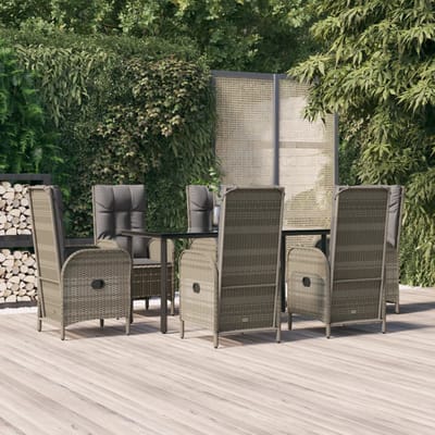 vidaXL - 7-delige - Tuinset - met - kussens - poly - rattan - zwart - en - grijs