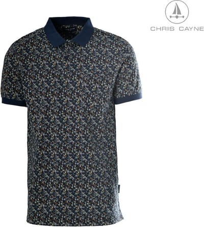 Chris Cayne heren poloshirt - navy - print - jersey - korte mouwen - M - soepel vallende kwaliteit