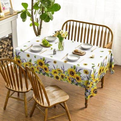 Zomer Zonnebloem Lavendel Bloemen Print Tafelkleed voor Tafeldecoratie Wasbaar Keuken Eettafel Doek Bruiloft Feest Decoraties 90x140cm beige