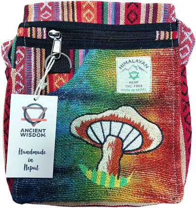 Hennep Geborduurde Paddenstoel Feesttas - Oranje Paddenstoelen - Nepal Tas