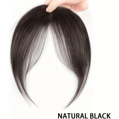 Perruque synthétique élégante et lisse avec frange en ciseaux pour femme, cheveux en fibre résistante à la chaleur, avec bonnet en maille à pression réglable. noir