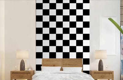 Behang - Fotobehang Schaakbord - Patronen - Zwart Wit - Breedte 150 cm x hoogte 240 cm
