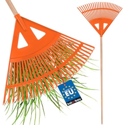 KOTARBAU® Bladhark, Tuinhark van Kunststof, 58 cm, Oranje, met Steel, Gazonhark, Waaierbezem, Lichtgewicht Hark, Stevige Hark