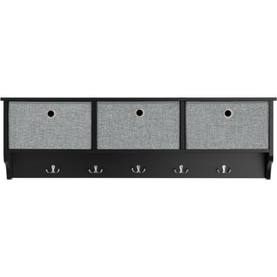 SoBuy FRG282-SCH Wandkapstok - Zwarte Houten Plank met Manden & Haken