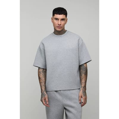 Tall Oversized Boxy Scuba Gemeleerd T-Shirt | Grey Marl | Size Small
