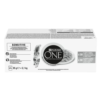 PURINA® ONE® Sensitive - Kattenvoer Natvoer - Tonijn & Kip - 60 x 85 g