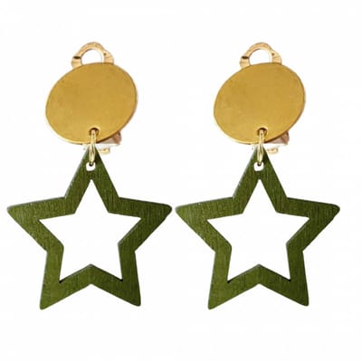 Clip oorbellen -goudkleurig -groene -ster- lang- geen gaatje-Charme Bijoux