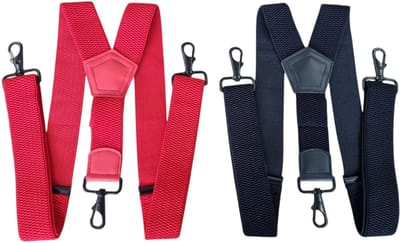 Duo Pack Bretels Zwart-Rood Met 3 stevige Karabijnhaken Voor om de lus Van je broek