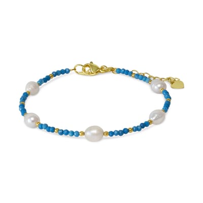 CO88 Collection 8CB-91393 – Armband Dames – Turquoise Kralen & Parels – Goudkleurig – RVS – Cadeau voor Vrouwen