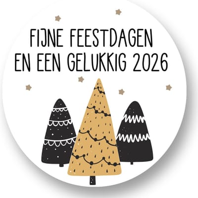 30x Sluitsticker: Fijne Feestdagen 2026 - Kerst labels - Feestdagen - Feest Sluitzegel - Rond - Cirkel - Stickers - Envelop sticker - Feestdagen - Kaart - Cadeau – deco - 40mm - kerstboom, pakje, bal, muts, koffie - RoNa Design