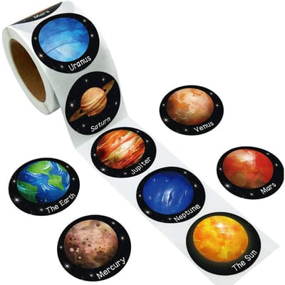 100-500 Stuks Ronde Heelal Buitenruimte Stickers Zonnestelsel Aarde Mars Jupiter Planeet Diy Afdichting Feest Stickers Kantoorbenodigdheden black