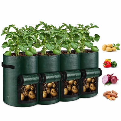 Home & Marker - 4 Stuks - Opvouwbare Plantenpot - Kweekzak 26L - Ademend Textiel - Met Oogstvenster - 30x35cm - FLORAFOLD