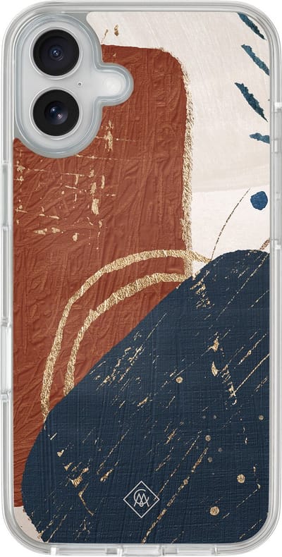 Casimoda® hoesje - Geschikt voor iPhone 16 - Abstract Terracotta - 2-in-1 case - Schokbestendig - Geometrisch patroon - Verhoogde randen - Multi, Transparant