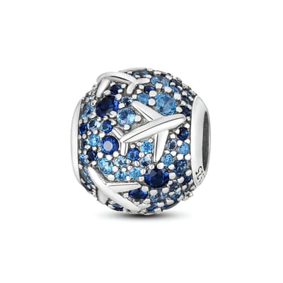Fler® | Bedel | Past op populaire bedelarmbanden (standaard - 3mm) | Vliegtuig Pavé Bedel | Hangbedel Charm | 925 sterling zilver | Blauwe zirkonia | Valentijnsdag Cadeau | Sinterklaas kado | Kerstcadeau | Verjaardagsgeschenk | Vriendschap