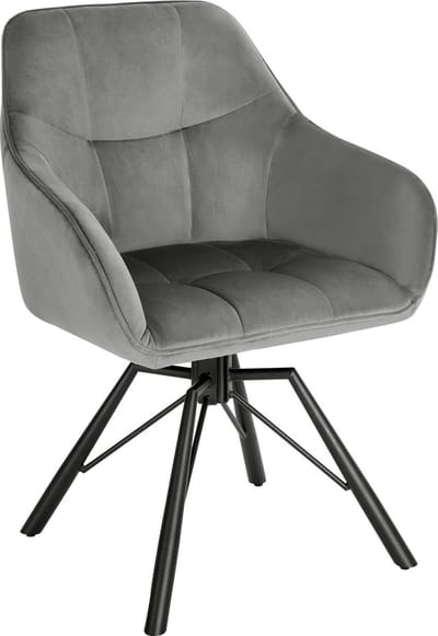 BukkitBow - Eetkamerstoel / Keukenstoel - Dik gevoerde Velvet/Fluweel Stoel - 360 Graden Draaibaar - Zithoogte 48CM - Donker Grijs