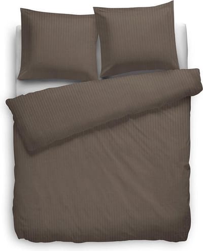 Satin Stripe Dekbedovertrek - Eenpersoons - 155x220 + 80x80 cm - Dark Earth