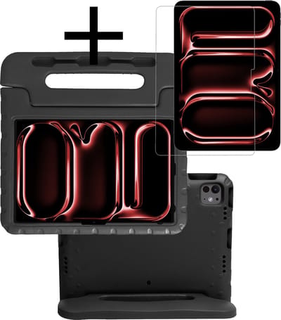 Hoes - Geschikt voor Apple iPad Pro (2024/2025) - 13 inch - Met Screenprotector - Kinderhoes Shockproof Bumper - Kidsproof Case - Tablet Hoesje - Kinder Cover - Zwart