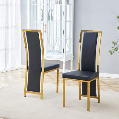 Minimalistische Etkamerstoelen - Set van 2 - G ouden accenten - PU-leer - goudkleurig metalen frame, 109 cm hoog - Zwart