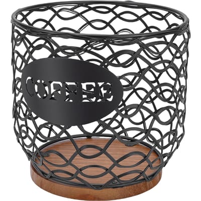 Koffiepads Houder Veelzijdige Koffiecapsule Opbergmand met Houten Basis voor Theezakjes Suikerzakjes zwart