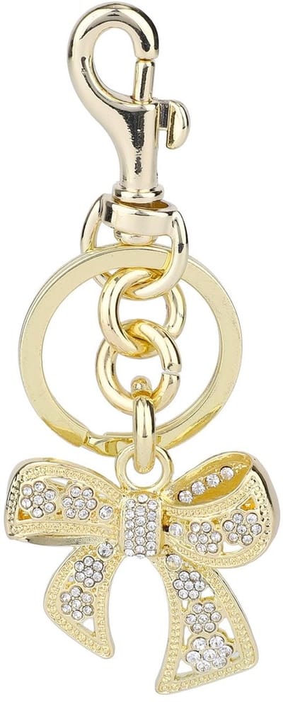 Dailygoods- Sleutelhanger Goud - Sleutelhanger met Strass-Strik - Tashanger - Bling-Bling - Dames - Totale lengte 10 cm