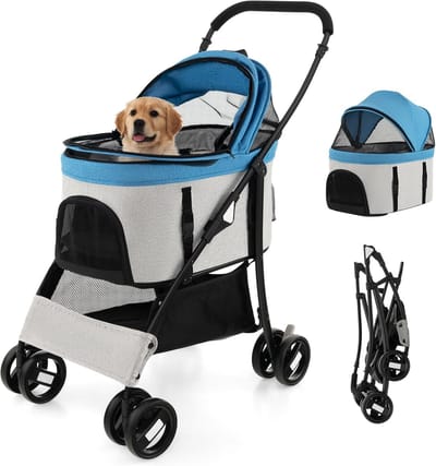 Huisdierwagen 3-in-1 - Dierenbuggy Reismand - Transport Huisdier - Afneembare Draagtas - 88 x 48 x 98 cm - Blauw