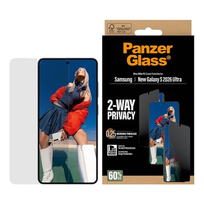 PanzerGlass Screenprotector geschikt voor Samsung Galaxy S26 Ultra Glazen | PanzerGlass Ultra-Wide Fit Privacy Screenprotector Privacy - Case Friendly - Zwart