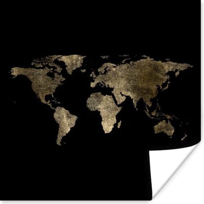 Poster 30x30 cm - Wereldkaart - Luxe - Goud - Posters - Kamer decoratie - Wanddecoratie woonkamer - Muurdecoratie slaapkamer
