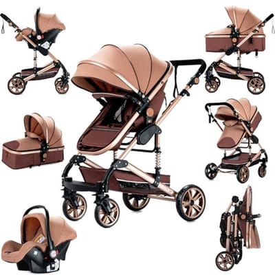 3-in-1 Kinderwagen voor Pasgeborenen - Reissysteem, Buggy, Draagbare Reiswieg - Beige