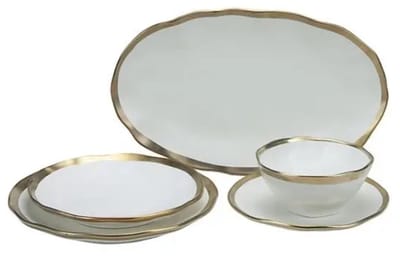 Bricard diner set Dole 25-delig porselein wit-goud 6x Ø26x2,5; 1x 33x23x2,5 oval