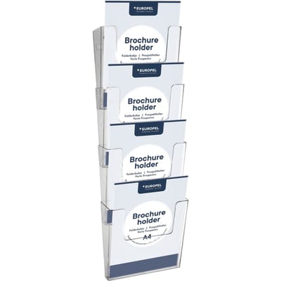 Europel Folderbakjes meervoudig – Flyers, Folders & Visitekaartjes – 4x A4 staand – 21 x 29,7 cm – Glasheldere presentatie – Beurzen en kantoren – 4 Losse delen wandmontage en zelf in te delen