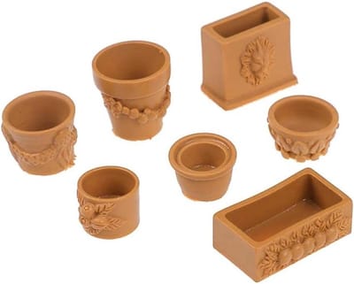 Miniatuur Bloempotten - Poppenhuis Decoratie - Tuin Landschap - 1:12 Schaal - 7 Stuks - Diverse Kleuren