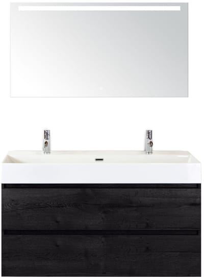 Maxx XL Badmeubelset 120 cm - Black Oak - Wastafel Kube Enkel 2 Kraangaten met Sence Spiegel