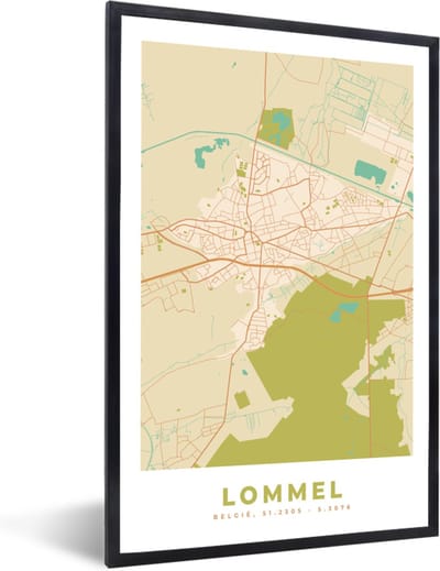 Fotolijst incl. Poster - Plattegrond - Stadskaart - Kaart - België - Lommel - 40x60 cm - Posterlijst