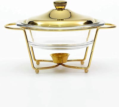 Chafing Dish Buffetset - Voedselwarmer Serveer - Buffetten Warm Houden - Zichtbaar Glazen Deksel - 2 Liter Capaciteit - Zilver