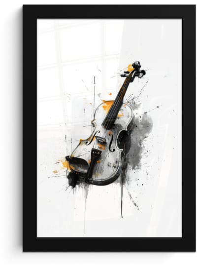 Poster in lijst - Fotolijst 20x30 cm - Posters - Viool - Oranje - Zwart - Penseelstreken - Posterlijst zwart - Decoratie - Wanddecoratie woonkamer - Muurdecoratie slaapkamer