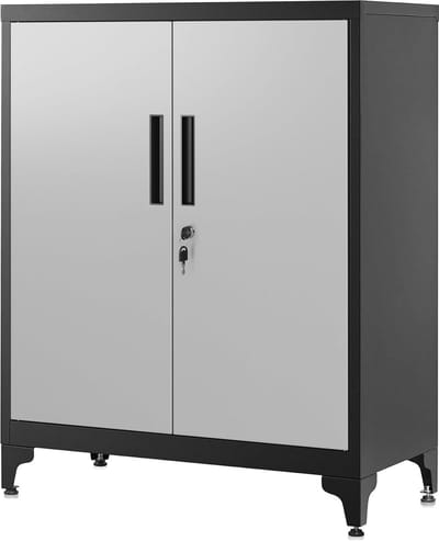 Dossierkast - multifunctionele kast - kantoorkast met 2 deuren - kast afsluitbaar - opbergkast van staal - voor werkkamer - woonkamer - 40D x 80B x 90H cm - zilver en zwart