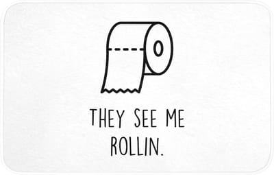 Badmat 80x50 cm - Antislip - Spreuk - WC papier - They see me rollin - Wit - Quotes - Badmatten voor badkamer - Badkamermat - Douchemat - Badkamer mat