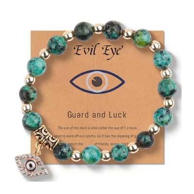 Bescherm Eye Armband - Natuursteen - Groen en Zwarte Kralen - Bescherming & Geluk - Handgemaakt - One Size - Dames